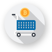Illustration of a shopping card with a bitcoin above it.