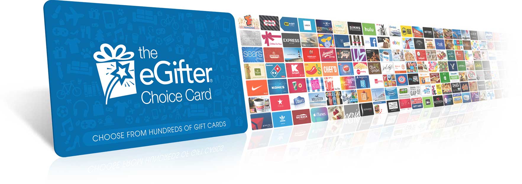 Image of the eGIfter Choice Card with hundreds of smaller gift cards behind it